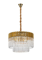 Regent Fontainebleau Round 8 Light Pendant Light in Brass with Clear Sculpted Glass