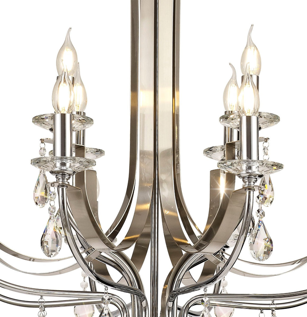 Regent Gagny 12 Light Pendant Light in Polished Chrome and Satin Nickel with Clear Crystal