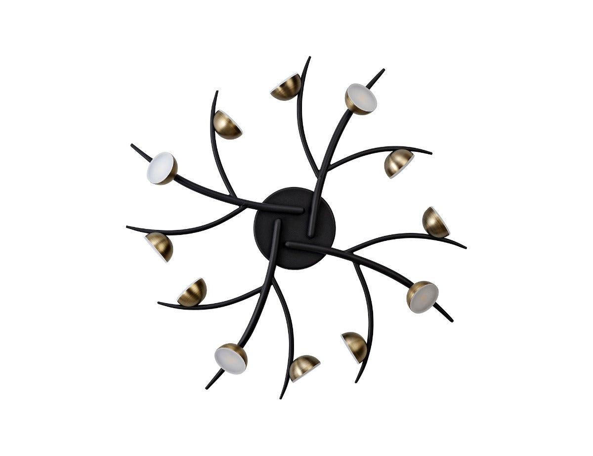 Regent Gennevil 12 Light Flush Ceiling Light in Black and Antique Brass