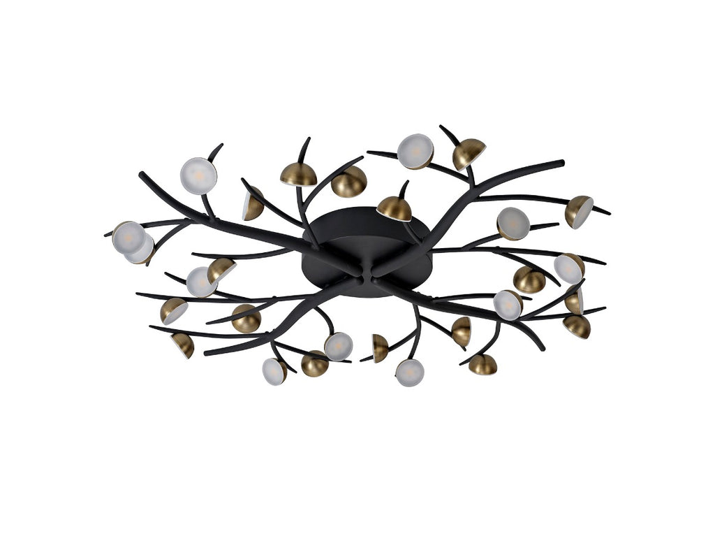 Regent Gennevil 28 Light Flush Ceiling Light in Black and Antique Brass