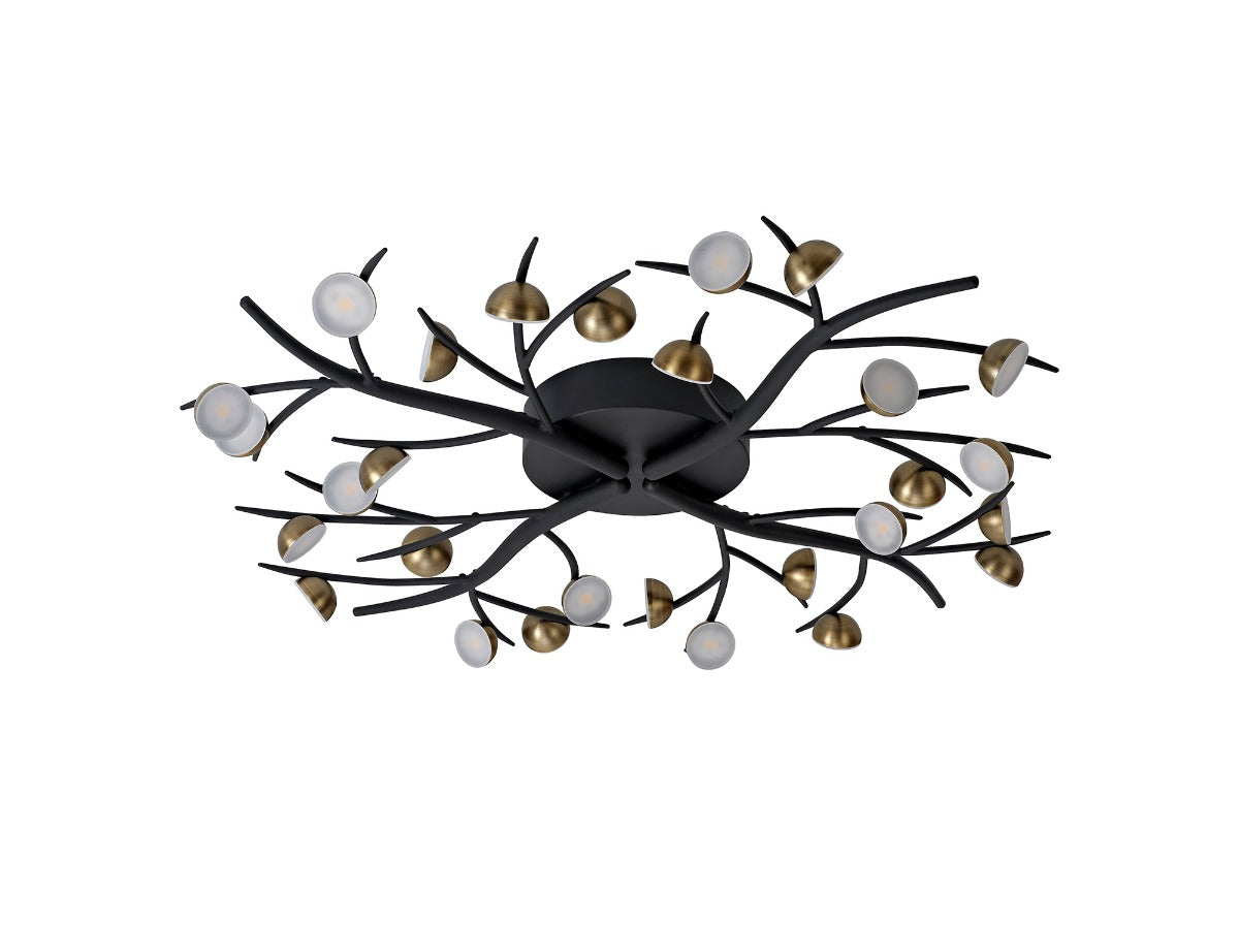 Regent Gennevil 28 Light Flush Ceiling Light in Black and Antique Brass