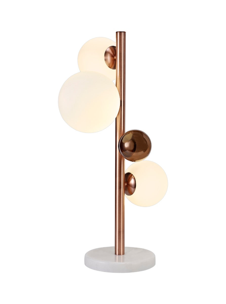 Regent Martinique 3 Light Table Lamp in Antique Copper with Opal & Copper Glass and White Marble Base
