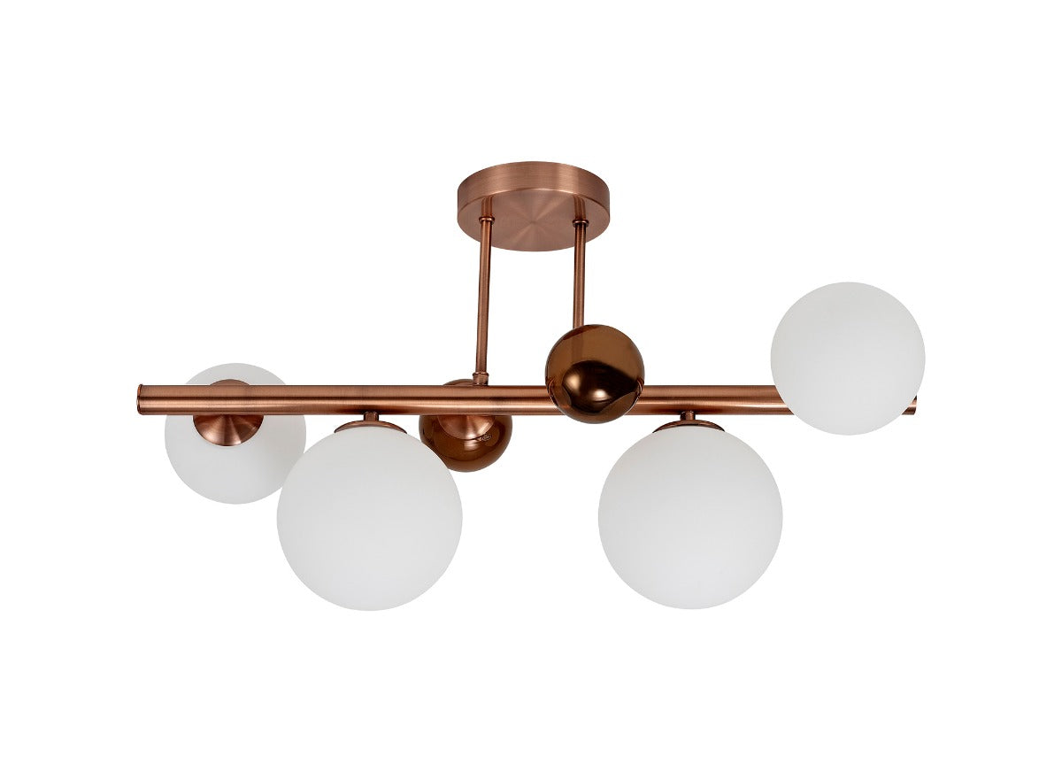 Regent Martinique 4 Light Semi Flush Ceiling Light in Antique Copper with Opal and Copper Glass