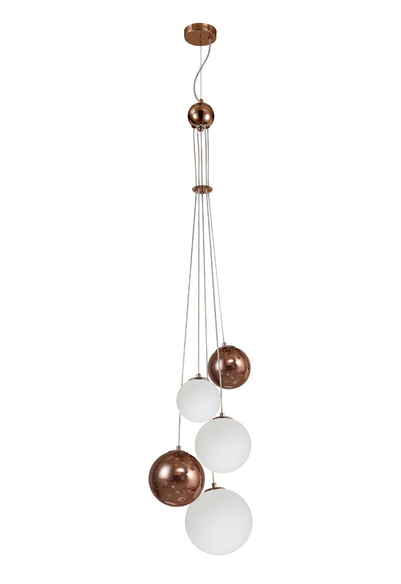 Regent Martinique 5 Light Pendant Light in Antique Copper with Opal & Copper Glass
