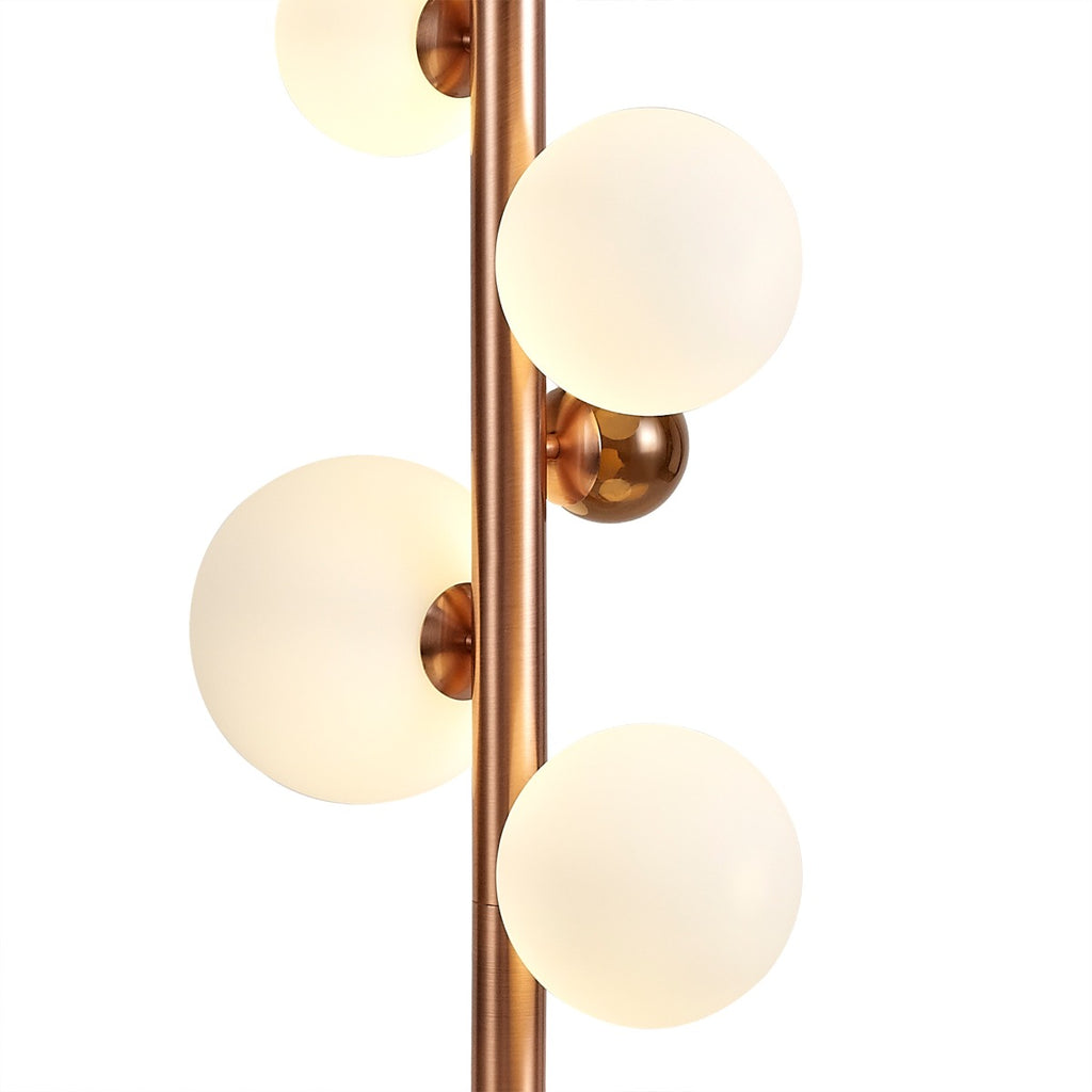 Regent Martinique 8 Light Floor Lamp in Antique Copper with Opal and Copper Glass and White Marble Base