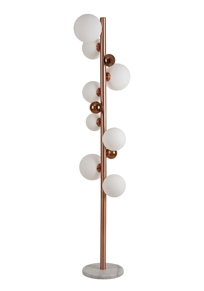 Regent Martinique 8 Light Floor Lamp in Antique Copper with Opal and Copper Glass and White Marble Base