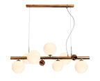 Regent Martinique Linear 7 Light Pendant Light in Antique Copper with Opal and Copper Glass