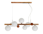 Regent Martinique Linear 7 Light Pendant Light in Antique Copper with Opal and Copper Glass