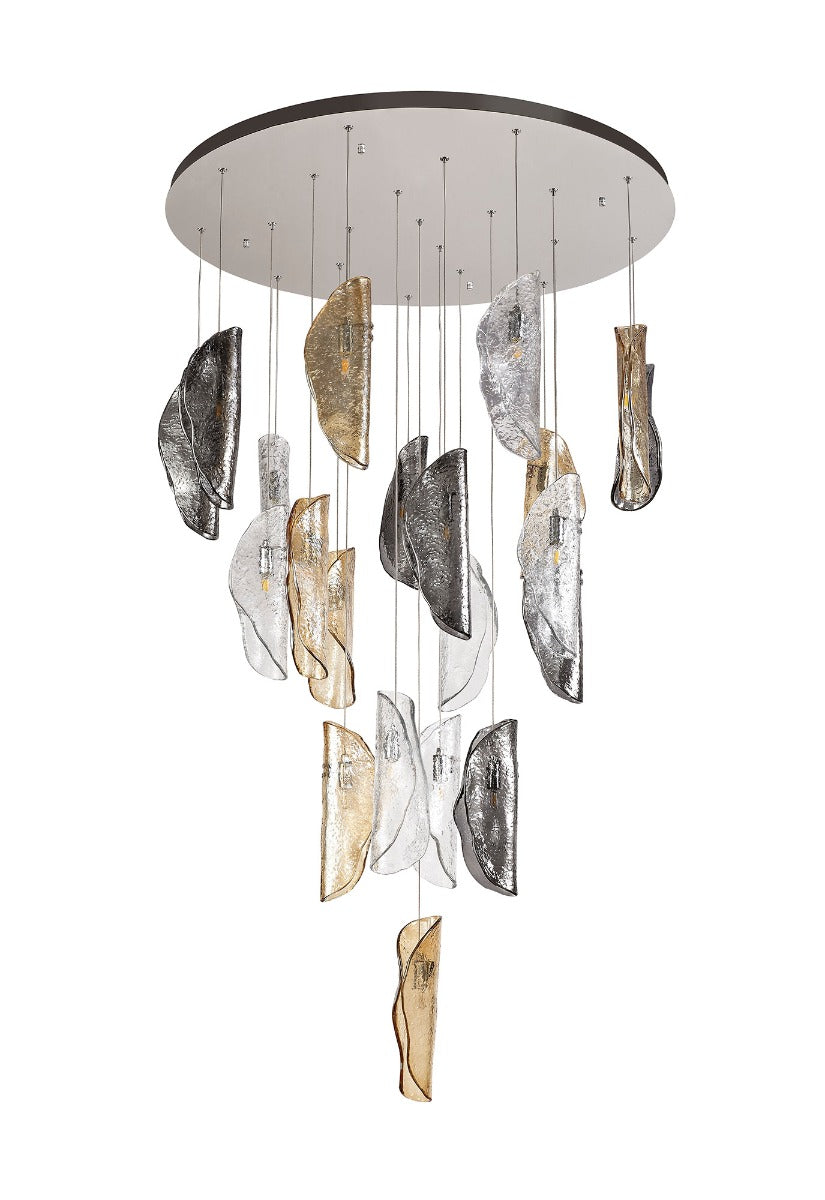 Regent Picardy 21 Light Pendant Light in Polished Chrome with Clear, Amber, and Smoked Glass