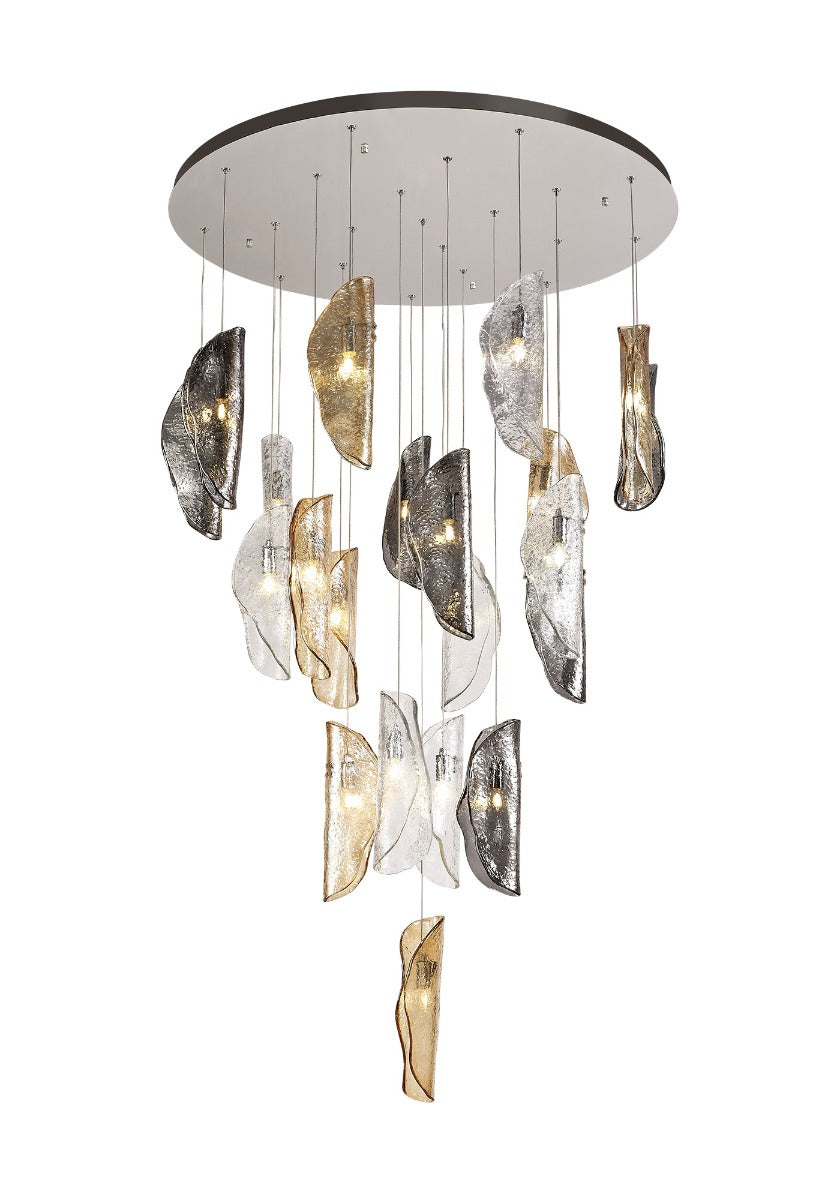 Regent Picardy 21 Light Pendant Light in Polished Chrome with Clear, Amber, and Smoked Glass