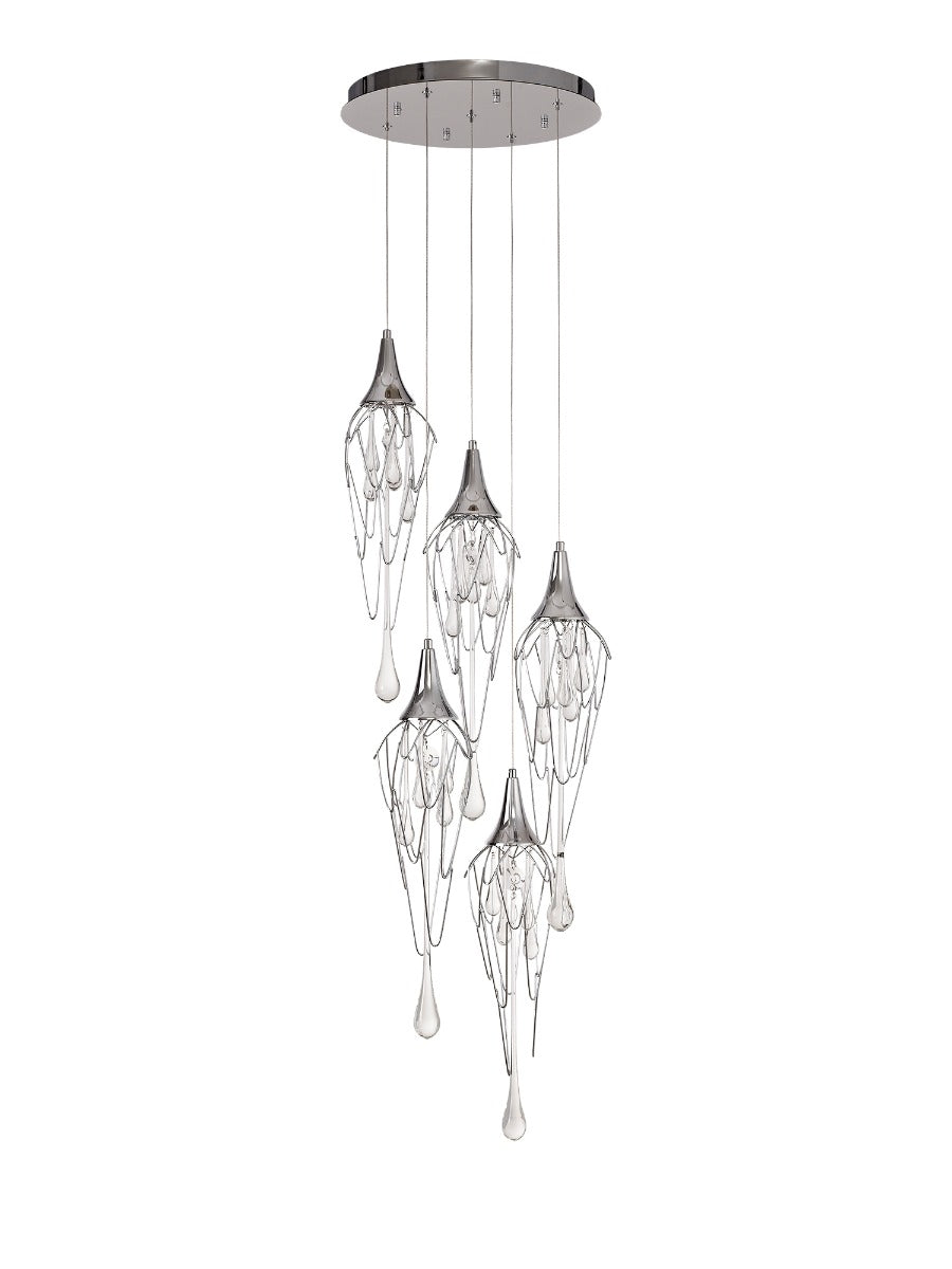 Regent Quevilly Round 5 Light Pendant Light in Polished Chrome