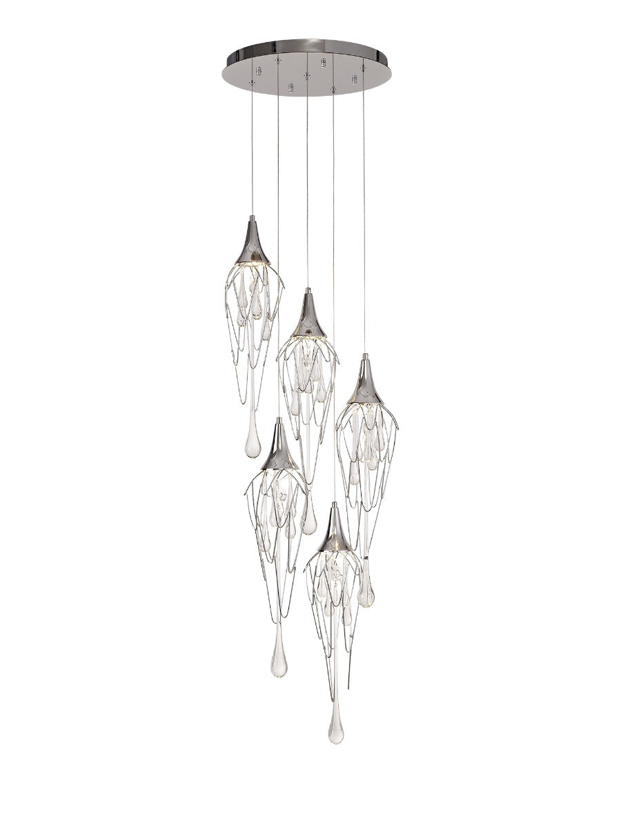 Regent Quevilly Round 5 Light Pendant Light in Polished Chrome