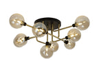 Regent Rochelle 9 Light Flush Ceiling Light in Matt Black and Antique Brass with Cognac Glass