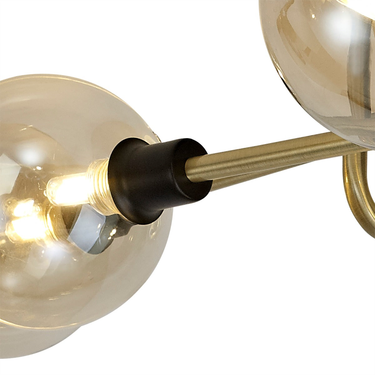 Regent Rochelle 9 Light Flush Ceiling Light in Matt Black and Antique Brass with Cognac Glass
