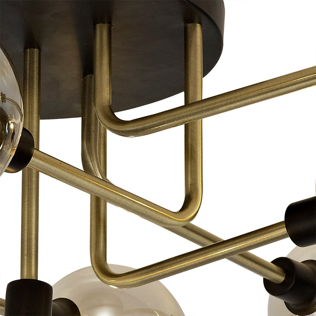 Regent Rochelle 9 Light Flush Ceiling Light in Matt Black and Antique Brass with Cognac Glass