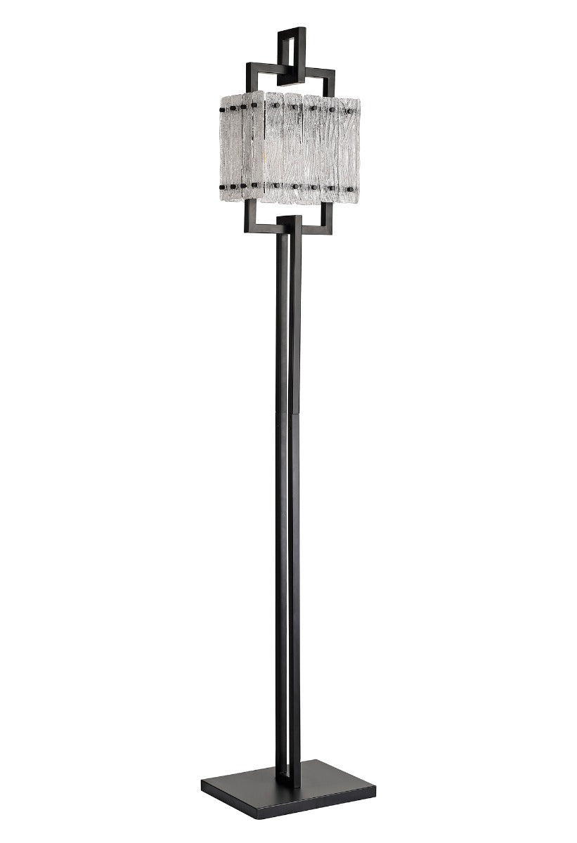 Regent Rodez 2 Light Floor Lamp in Matt Black with Crystal and Sand Glass