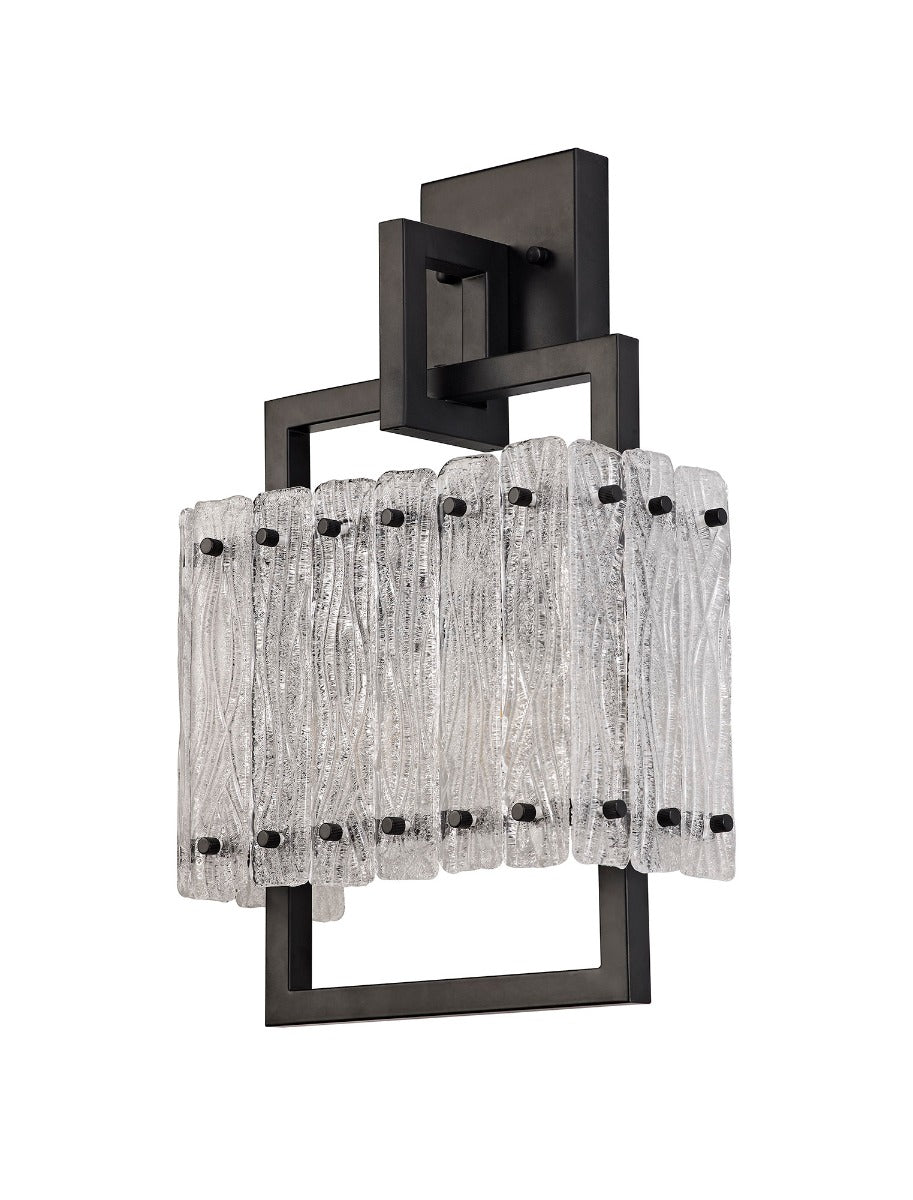 Regent Rodez 2 Light Wall Light in Matt Black with Crystal Sand Glass
