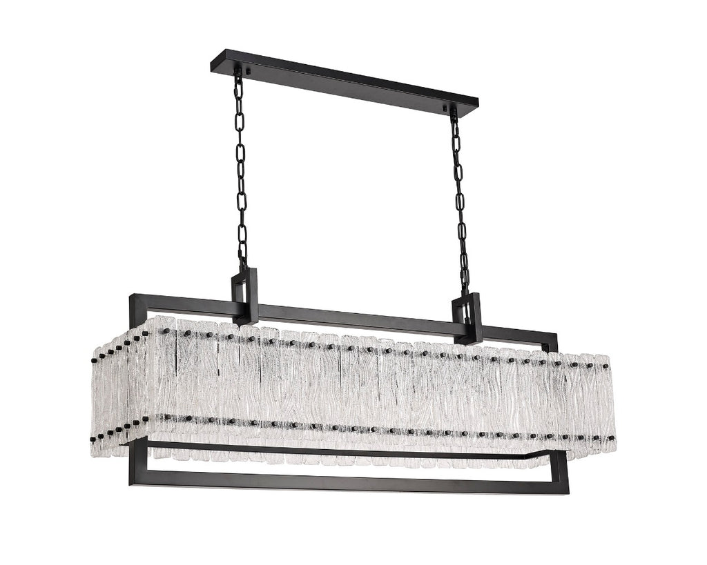 Regent Rodez Large Linear 12 Light Pendant Light in Matt Black with Crystal Sand Glass