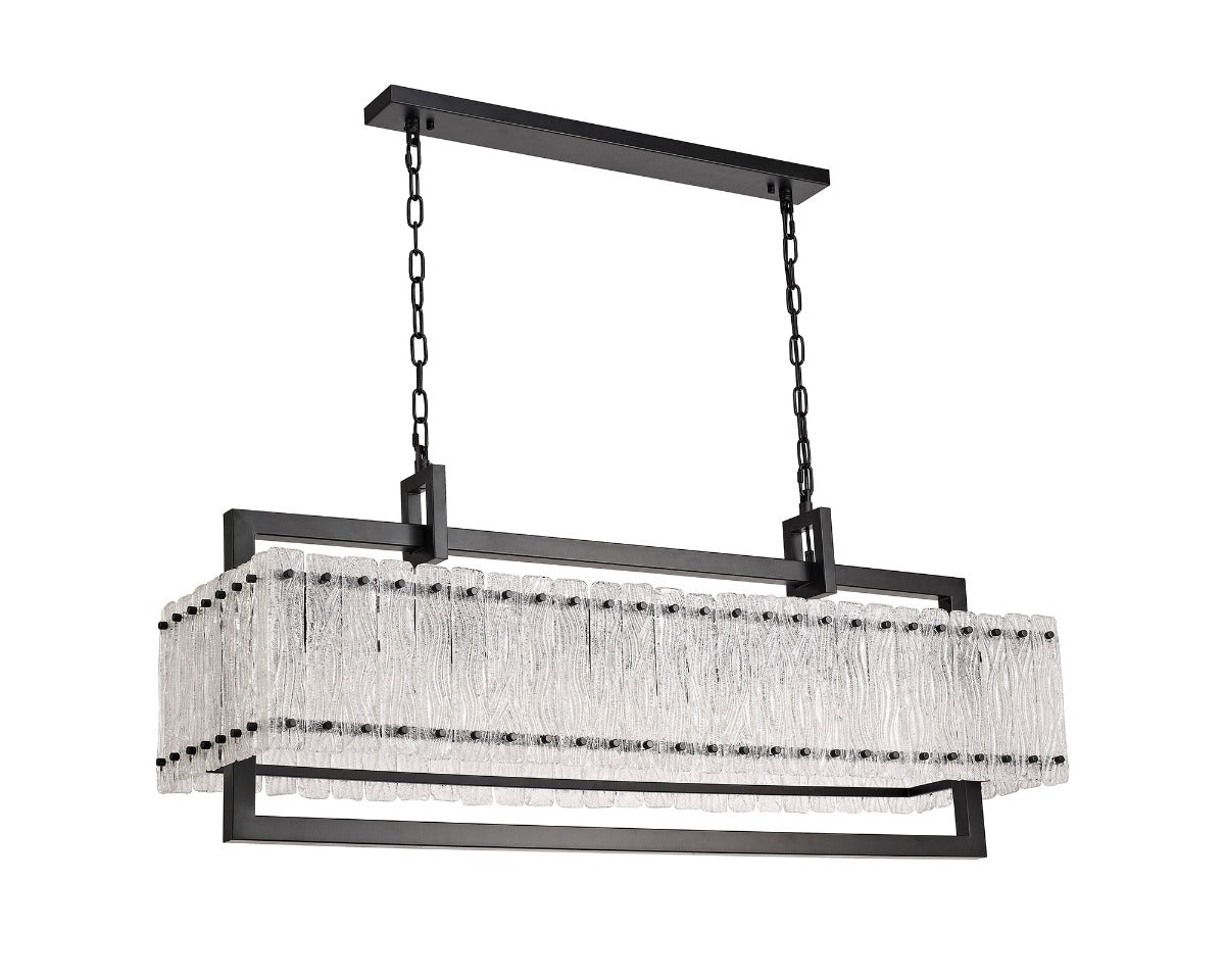 Regent Rodez Large Linear 12 Light Pendant Light in Matt Black with Crystal Sand Glass