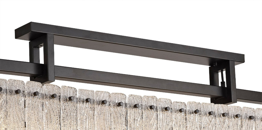 Regent Rodez Large Linear 12 Light Pendant Light in Matt Black with Crystal Sand Glass