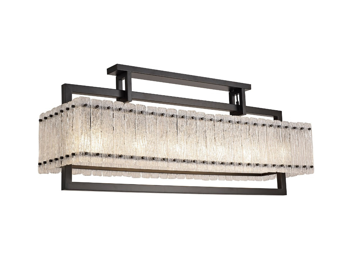 Regent Rodez Large Linear 12 Light Pendant Light in Matt Black with Crystal Sand Glass