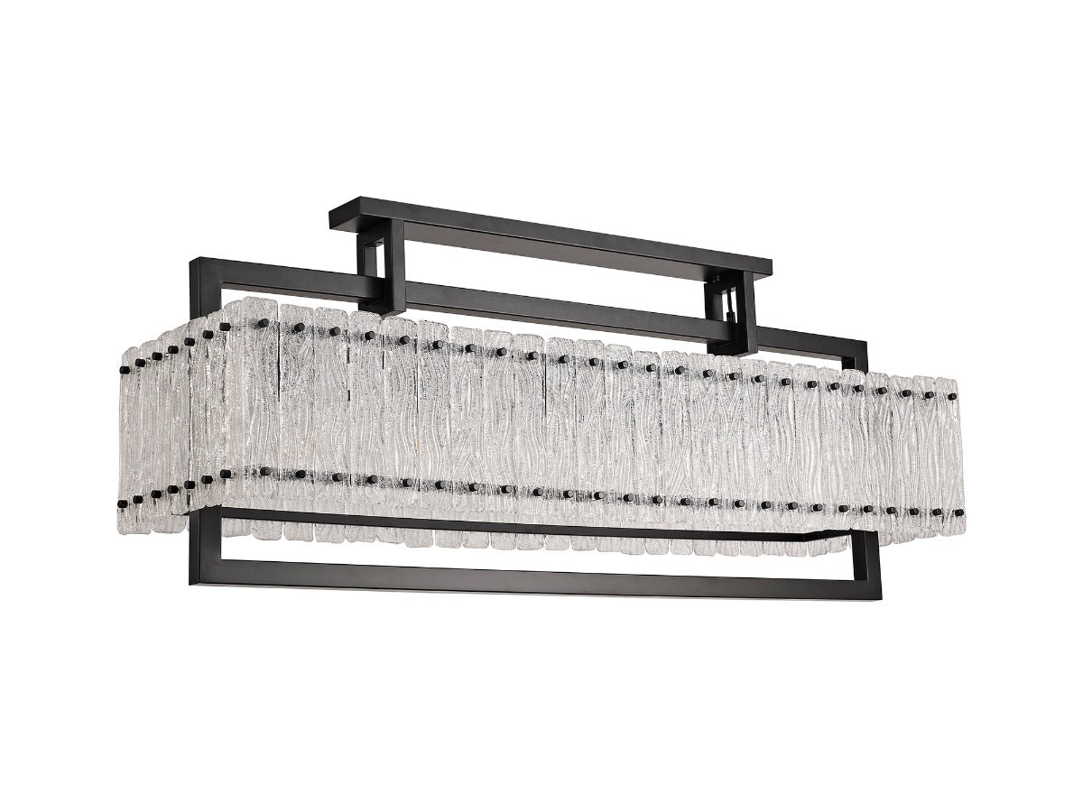 Regent Rodez Large Linear 12 Light Pendant Light in Matt Black with Crystal Sand Glass