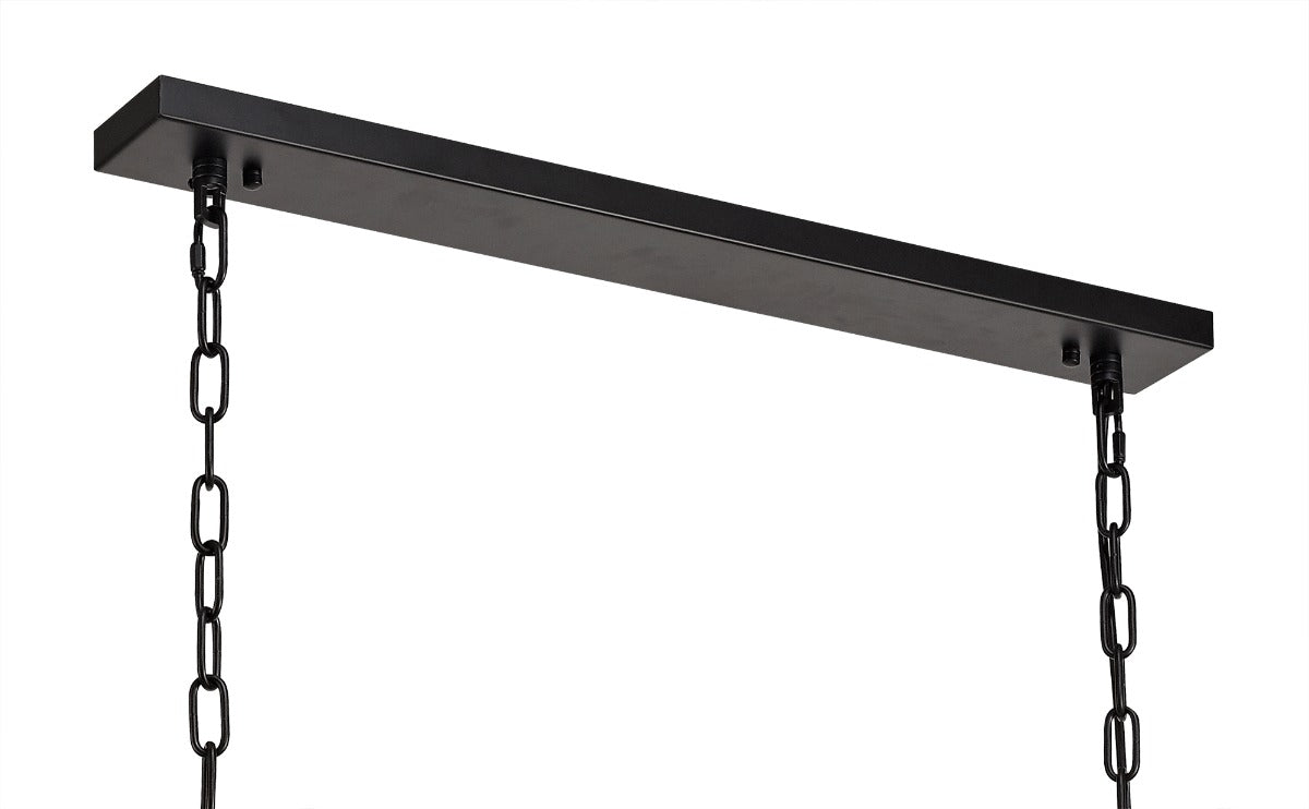 Regent Rodez Large Linear 12 Light Pendant Light in Matt Black with Crystal Sand Glass