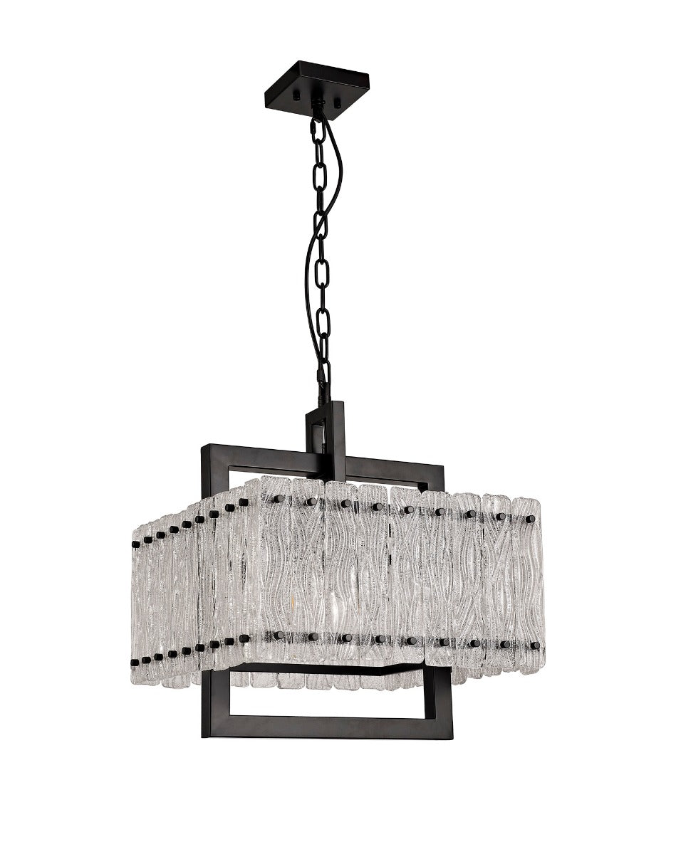 Regent Rodez Large Square 5 Light Pendant Light in Matt Black with Crystal and Sand Glass