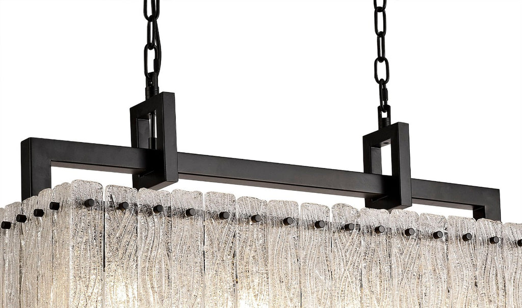 Regent Rodez Medium Linear 8 Light Pendant Light in Matt Black with Crystal and Sand Glass