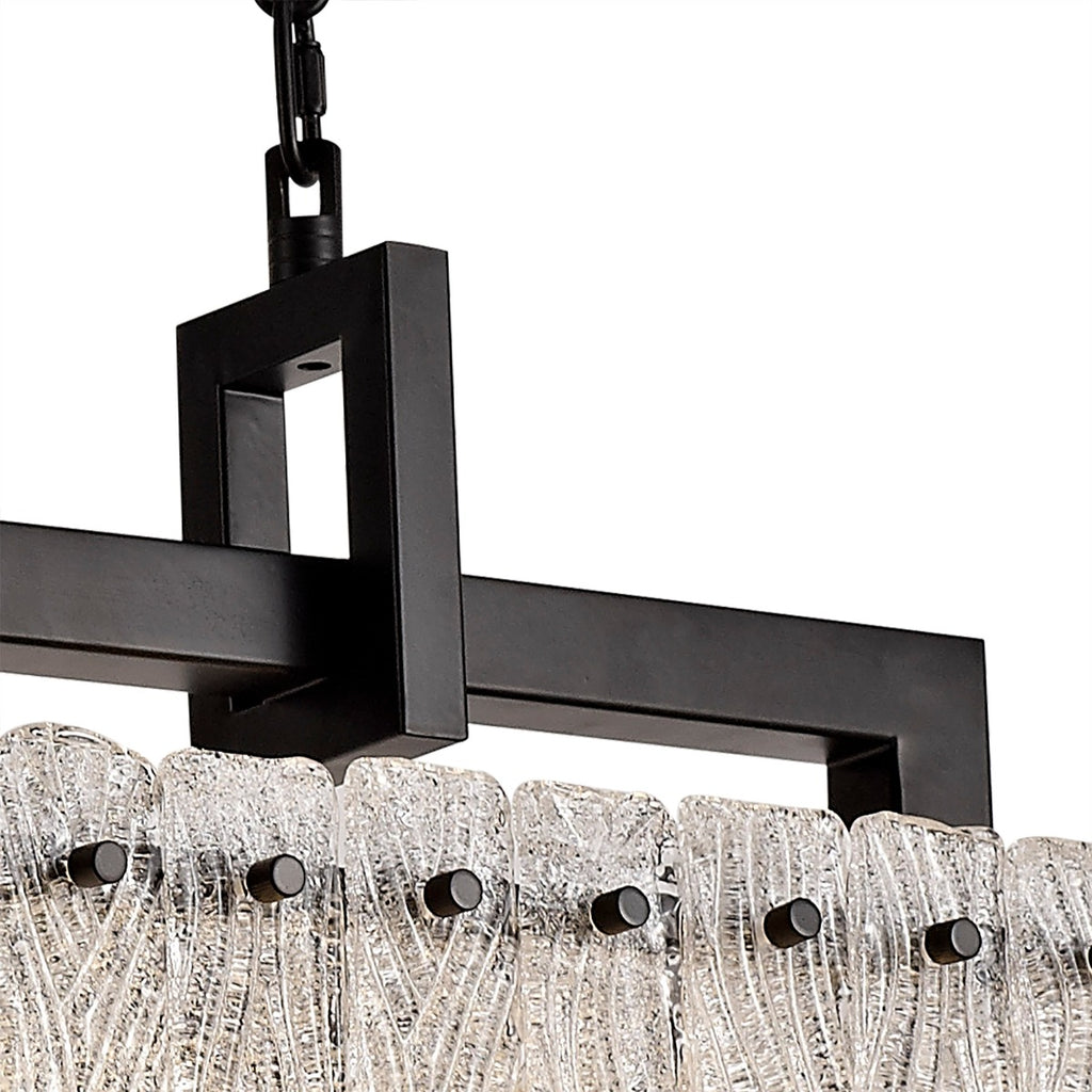 Regent Rodez Medium Linear 8 Light Pendant Light in Matt Black with Crystal and Sand Glass