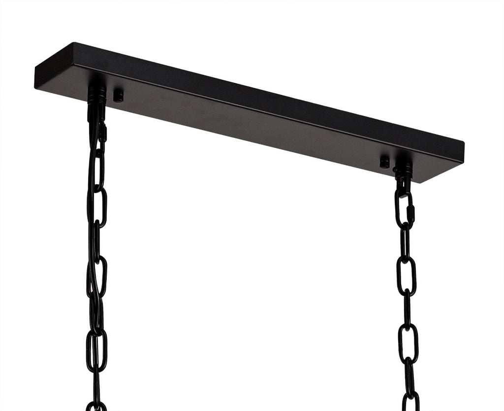 Regent Rodez Medium Linear 8 Light Pendant Light in Matt Black with Crystal and Sand Glass