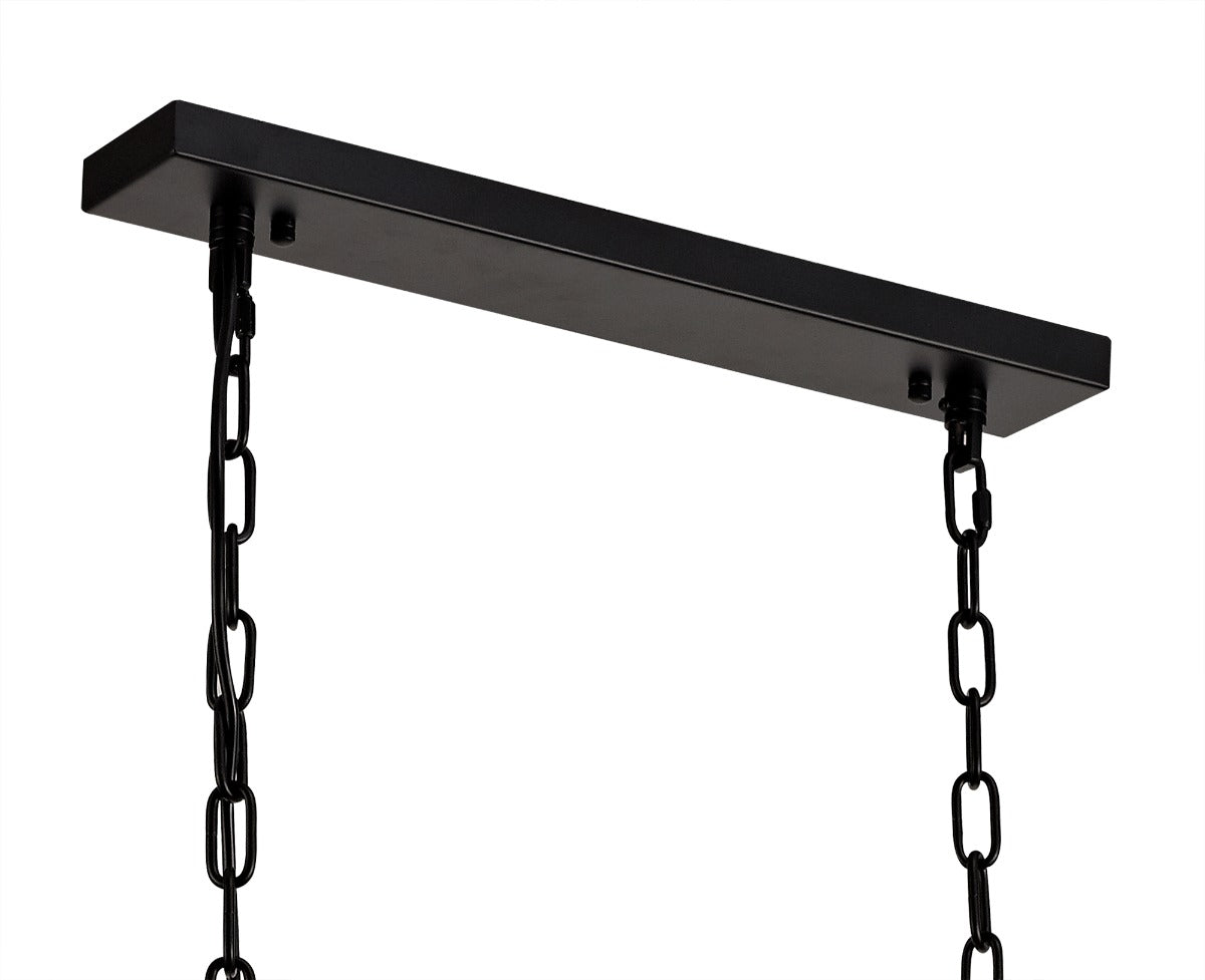 Regent Rodez Medium Linear 8 Light Pendant Light in Matt Black with Crystal and Sand Glass