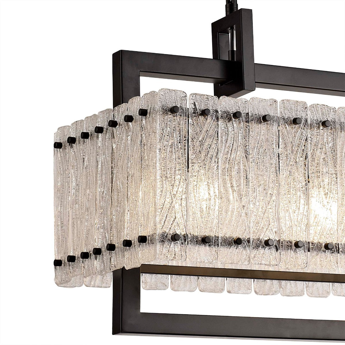 Regent Rodez Medium Linear 8 Light Pendant Light in Matt Black with Crystal and Sand Glass