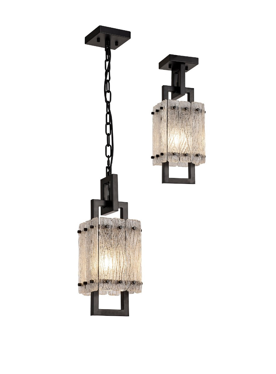 Regent Rodez Small Square 1 Light Pendant Light in Matt Black with Crystal Sand Glass