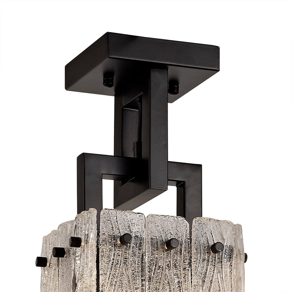 Regent Rodez Small Square 1 Light Pendant Light in Matt Black with Crystal Sand Glass