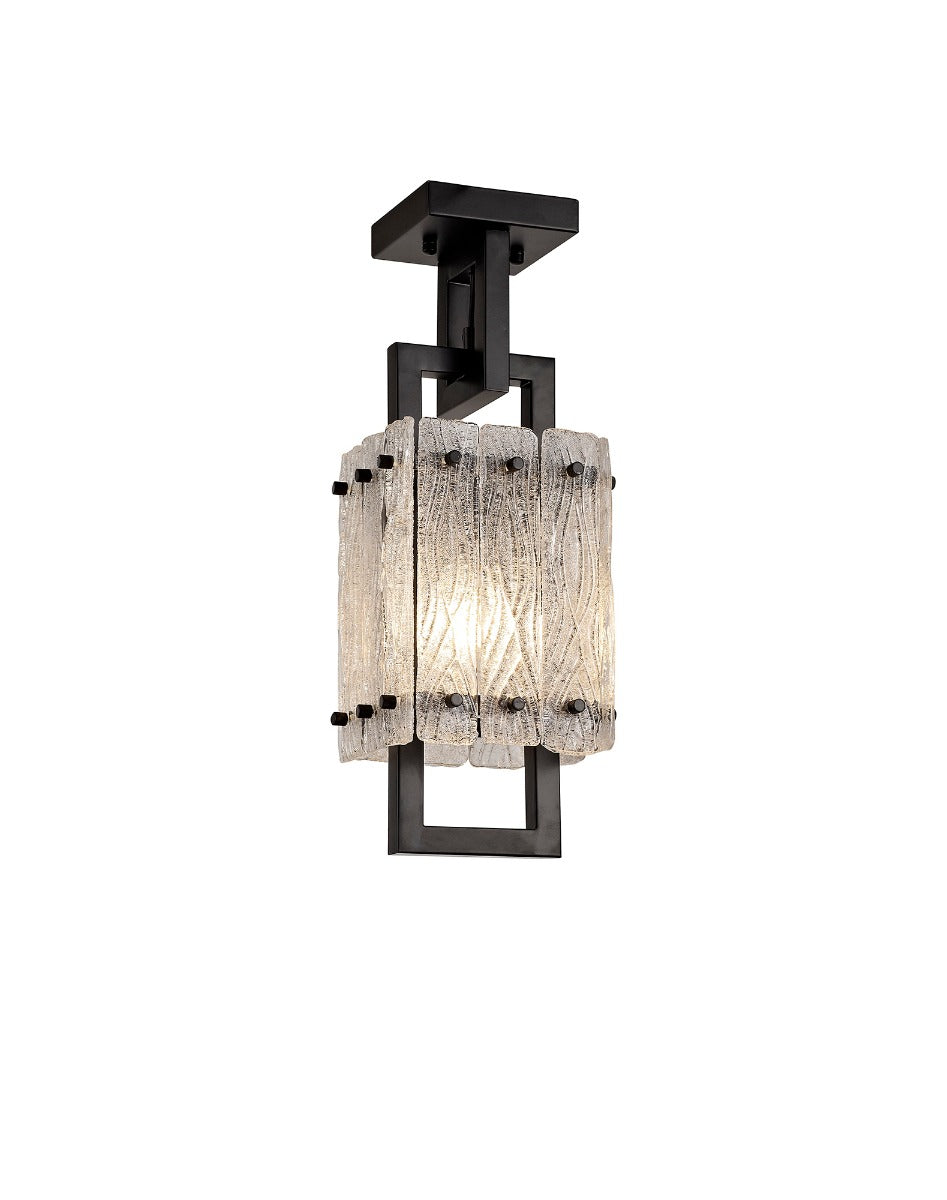 Regent Rodez Small Square 1 Light Pendant Light in Matt Black with Crystal Sand Glass