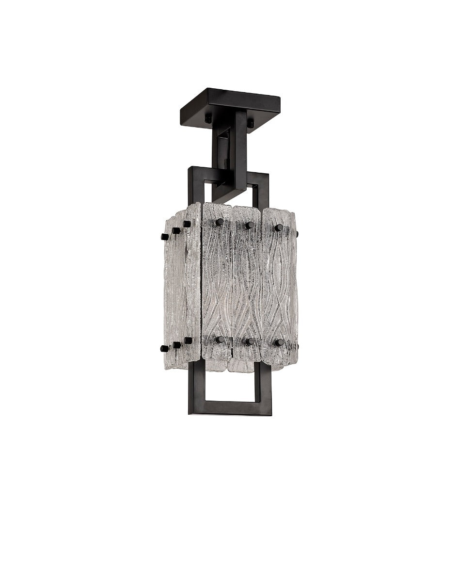 Regent Rodez Small Square 1 Light Pendant Light in Matt Black with Crystal Sand Glass