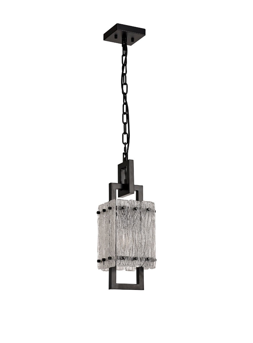 Regent Rodez Small Square 1 Light Pendant Light in Matt Black with Crystal Sand Glass