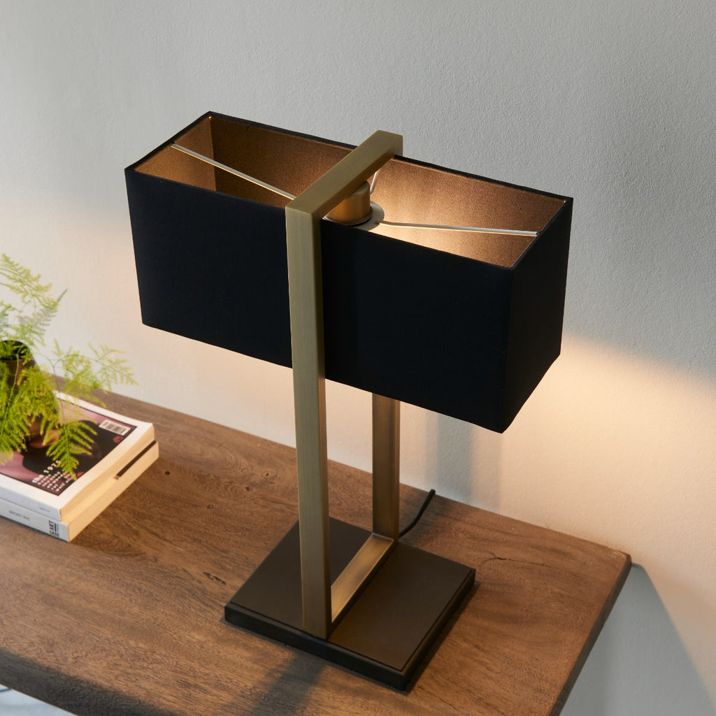Regent Seattle Table Lamp in Antique Brass with Black Shade