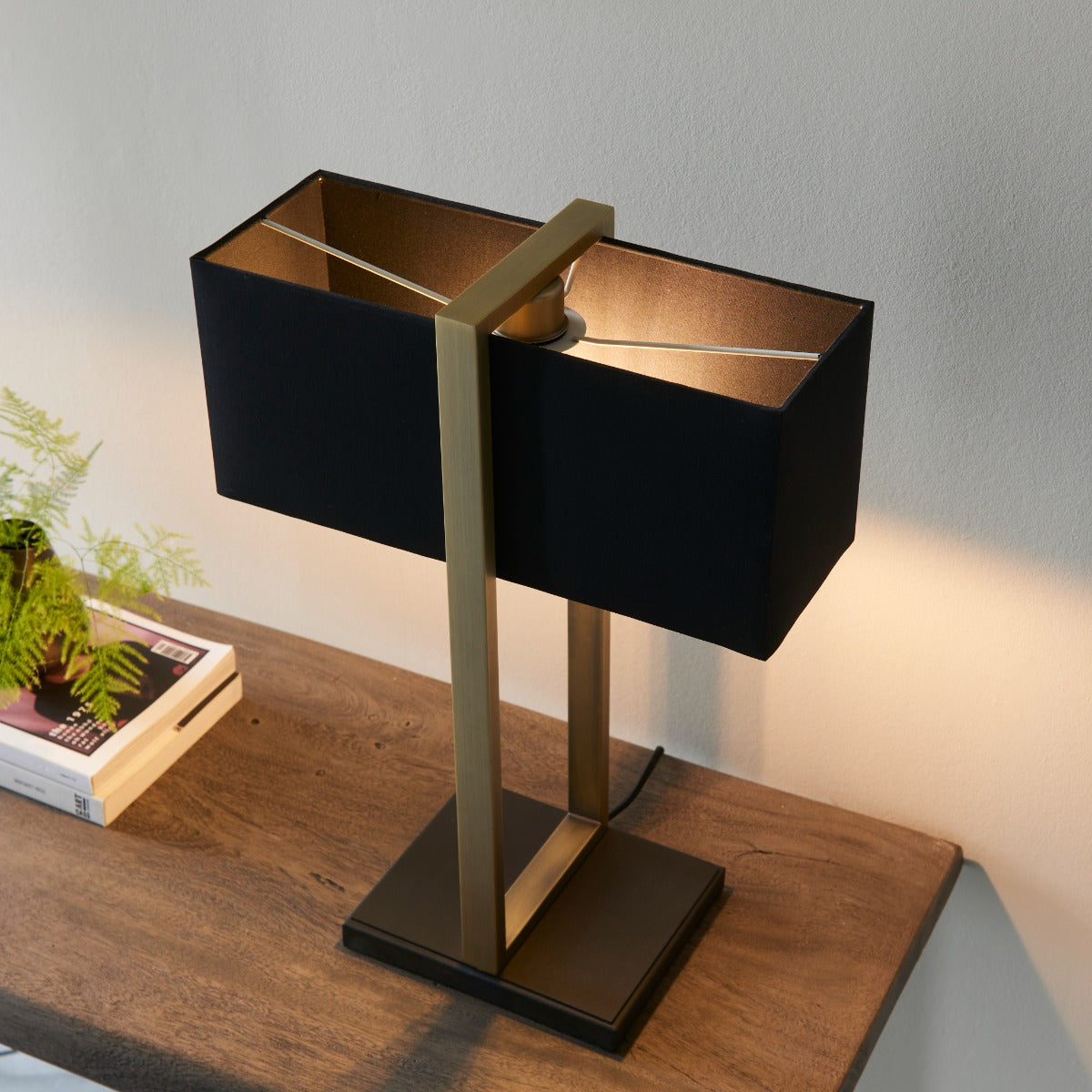 Regent Seattle Table Lamp in Antique Brass with Black Shade