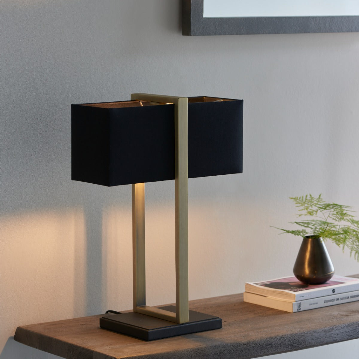 Regent Seattle Table Lamp in Antique Brass with Black Shade