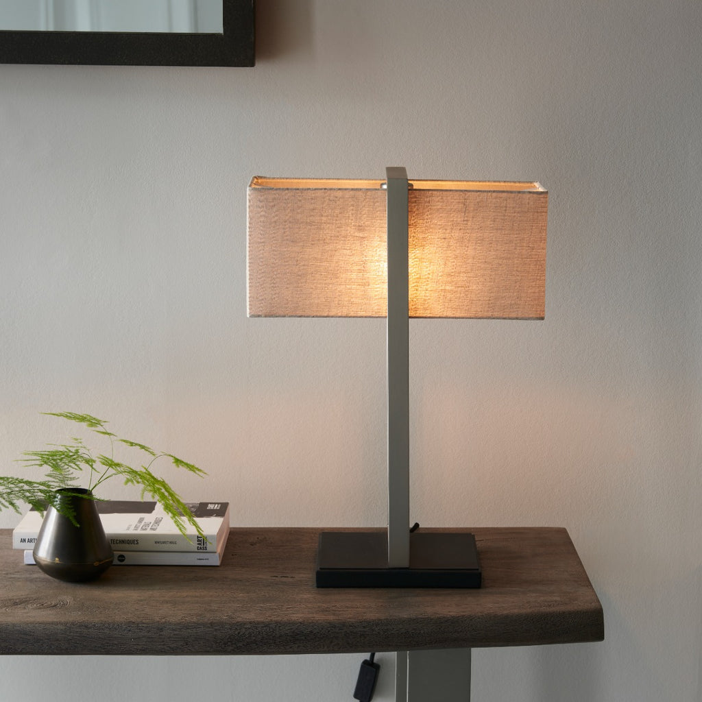 Regent Seattle Table Lamp in Satin Nickel with Natural Shade