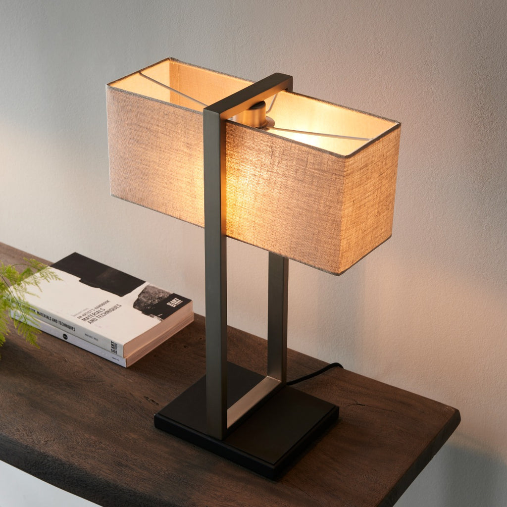 Regent Seattle Table Lamp in Satin Nickel with Natural Shade