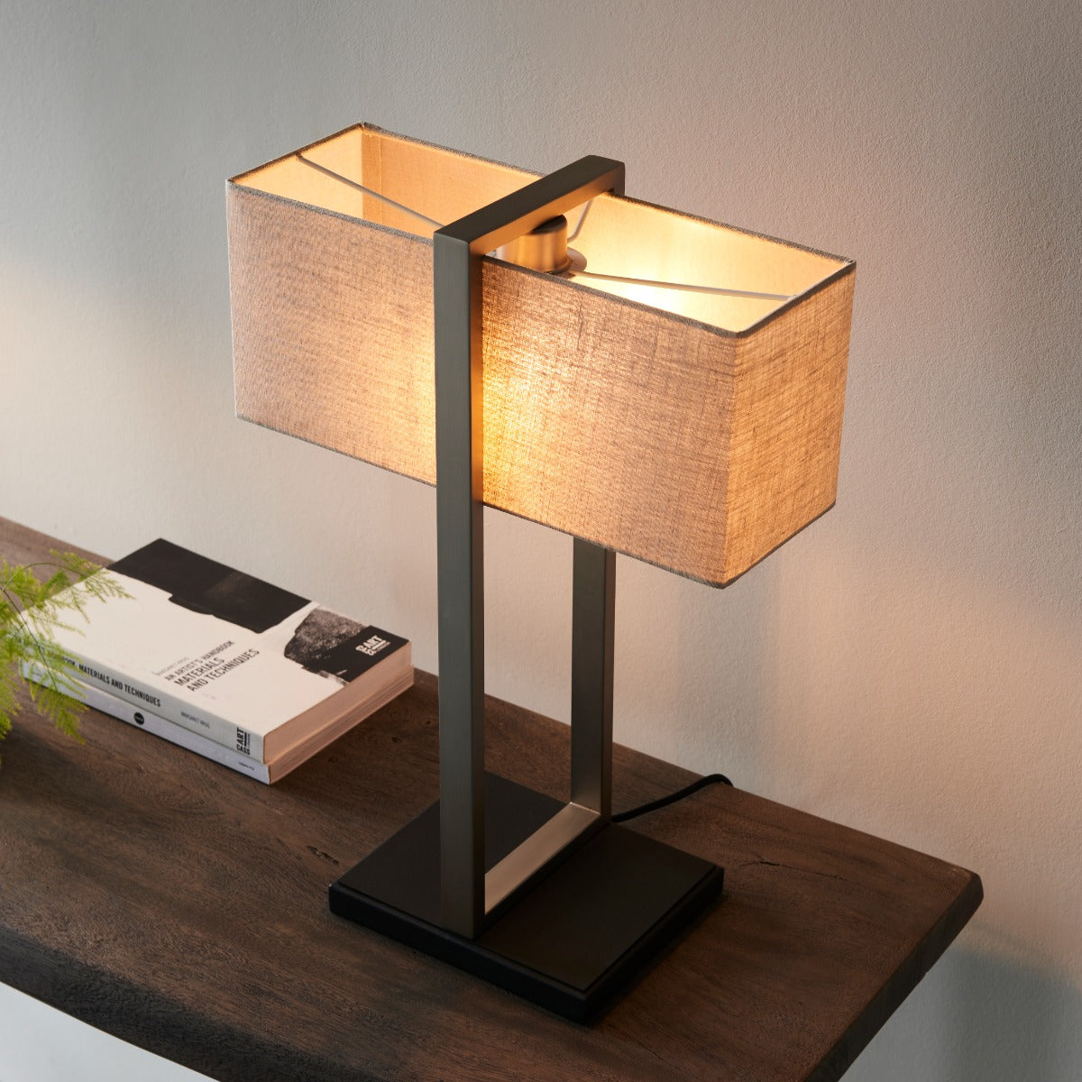 Regent Seattle Table Lamp in Satin Nickel with Natural Shade