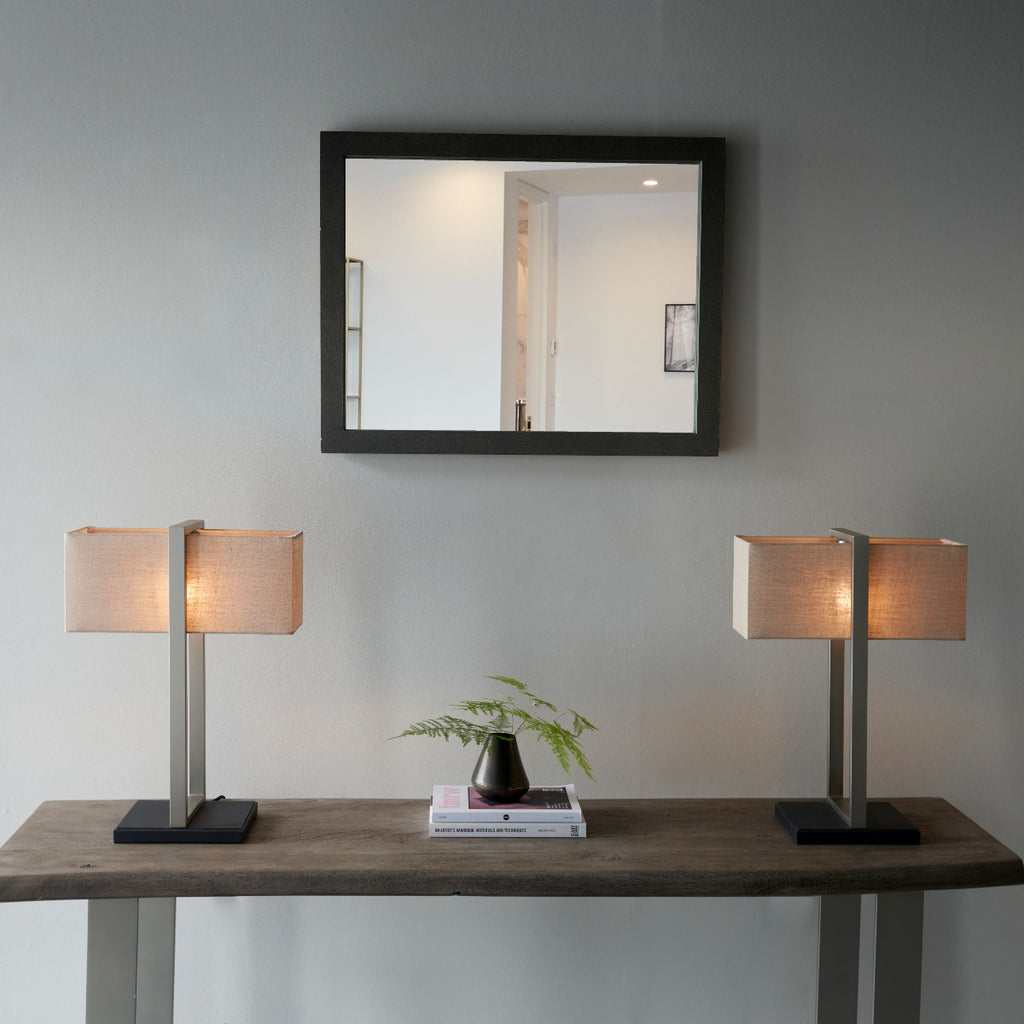 Regent Seattle Table Lamp in Satin Nickel with Natural Shade