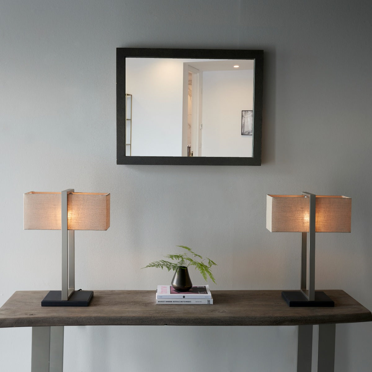 Regent Seattle Table Lamp in Satin Nickel with Natural Shade