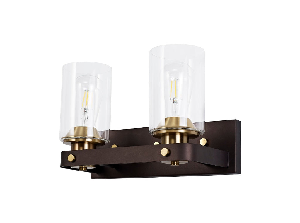 Regent Versailles 2 Light Wall Light in Brown Oxide Bronze with Clear Glass Shades