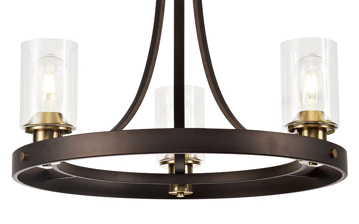 Regent Versailles 3 Light Pendant Light in Brown Oxide Bronze with Clear Glass Shades