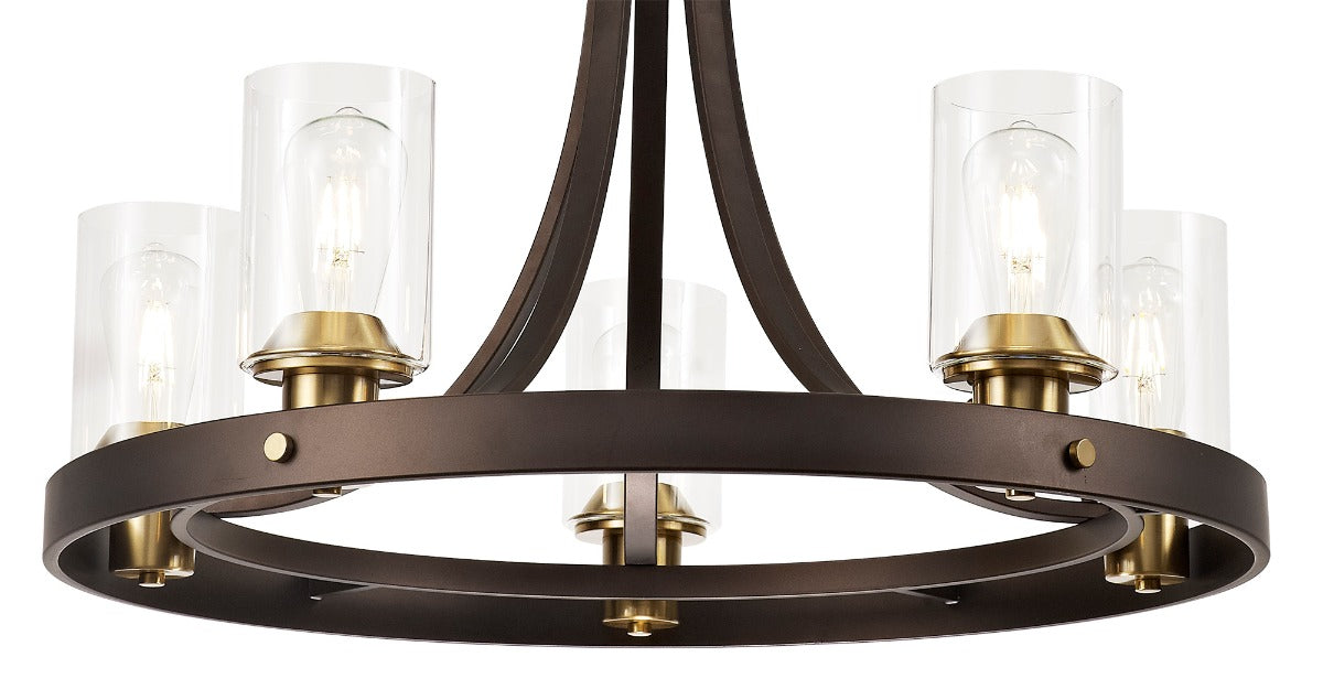 Regent Versailles 5 Light Pendant Light in Brown Oxide Bronze with Clear Glass Shades