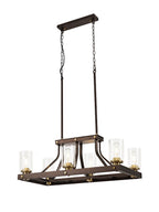 Regent Versailles Linear 6 Light Pendant Light in Brown Oxide Bronze with Clear Glass Shades